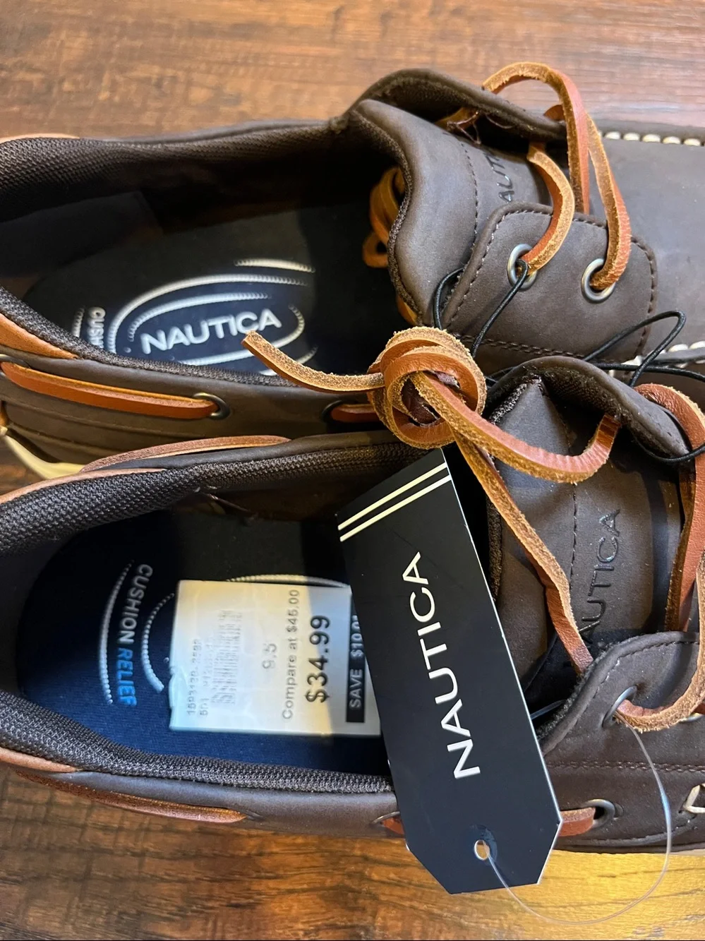 Nautica Men’s Zapatos Coffee Brown Cushion Relief Lace-Up  Boat Shoe Size 9.5